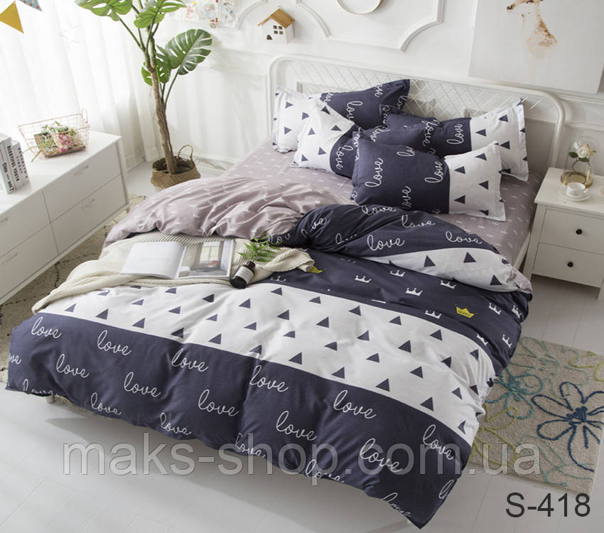 Гарний 1,5-спальний комплект постільної білизни сатиновий з компаньйоном S418
