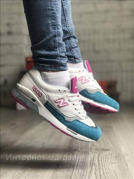 

Кроссовки женские New Balance M1500 в стиле Нью Баланс, замша код TD-9037. Белые с бирюзовым 40, Белый