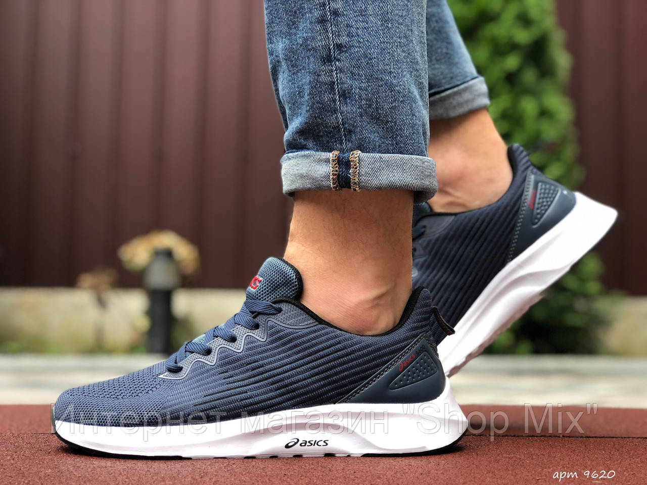 

Кроссовки летние мужские Asics в стиле Асикс, текстиль код SD-9620. Темно-синие с белым 42, Синий