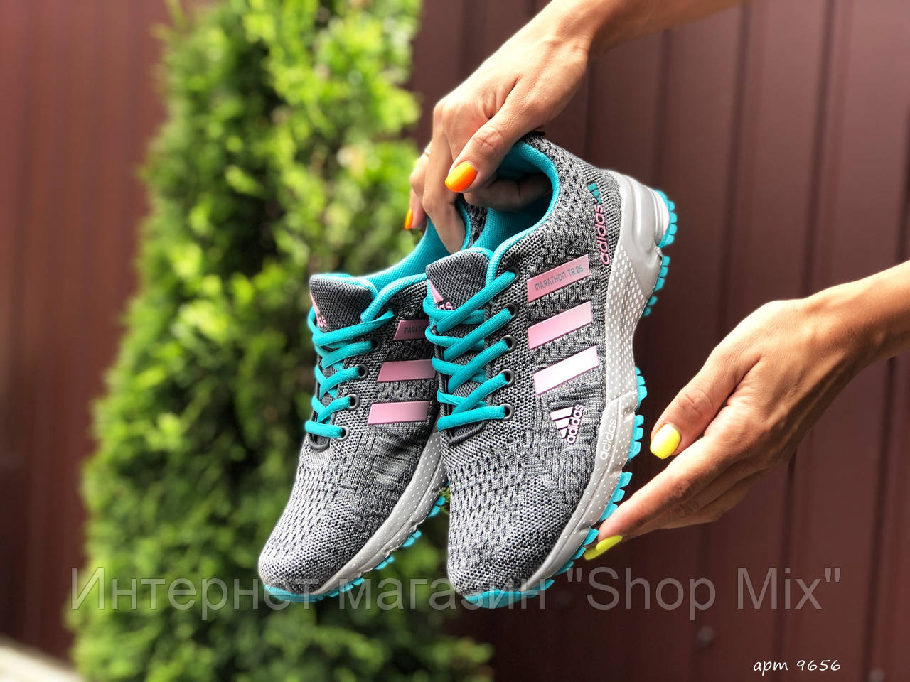 

Кроссовки летние женские Adidas Marathon в стиле Адидас Марафон, текстиль код SD-9656. Серые с розовым 39, Серый