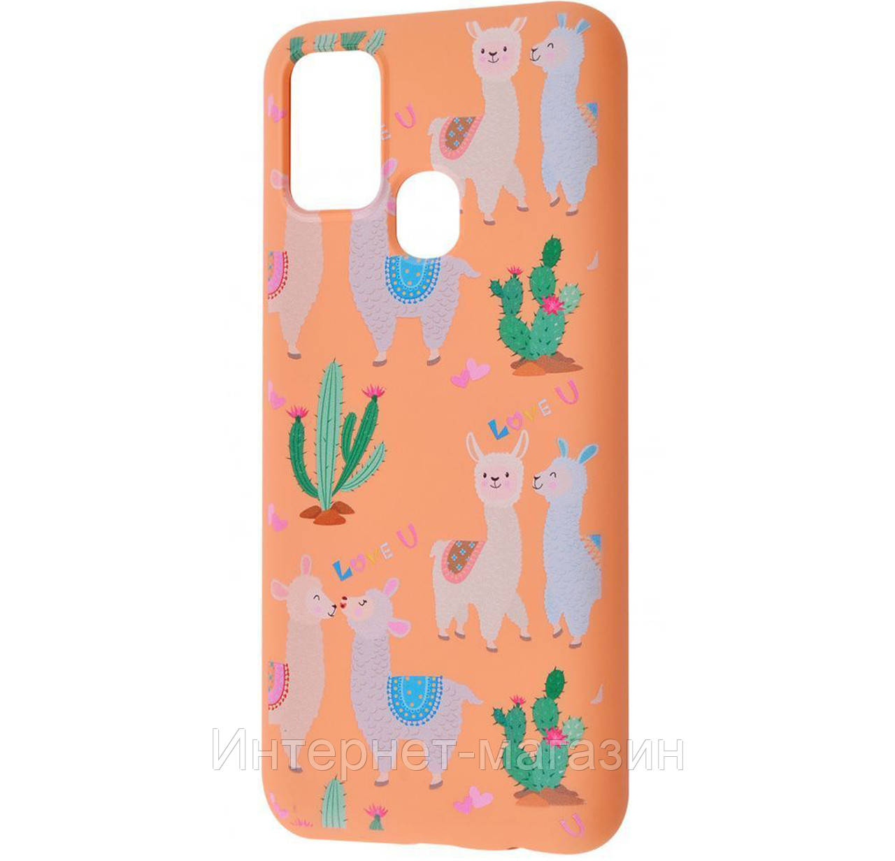 Чехол-накладка TPU WAVE Fancy Case для Samsung Galaxy A21s SM-A217F Peach (Llamas), Персиковый
