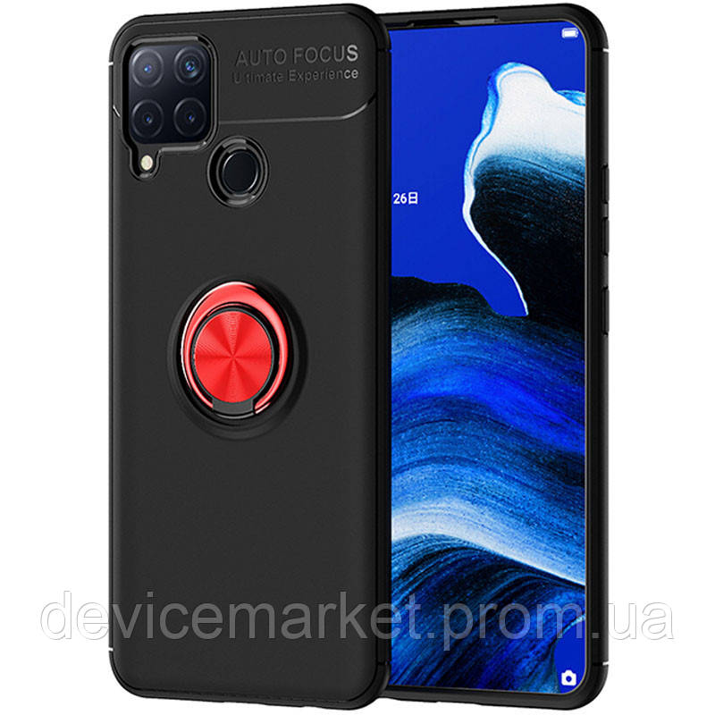 

TPU чехол Deen ColorRing под магнитный держатель (opp) для Realme C15 / C12, Черный / красный