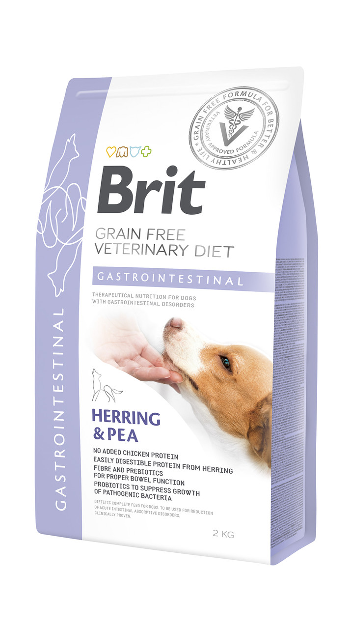 

Brit Veterinary Diet Dog Gastrointestinal, лечебный корм для собак при нарушениях пищеварения, селёдка, лосось и горох, 2 кг