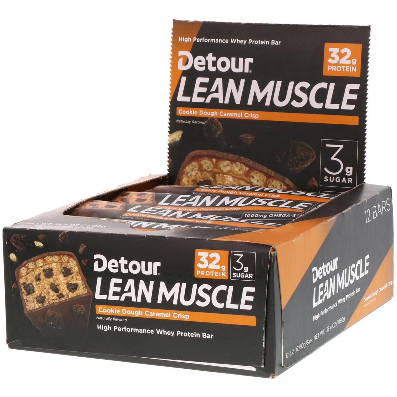 

Detour, Lean Muscle Bar, Cookie Dough Caramel Crisp, 12 Bars, 3.2 oz (90 g) Each