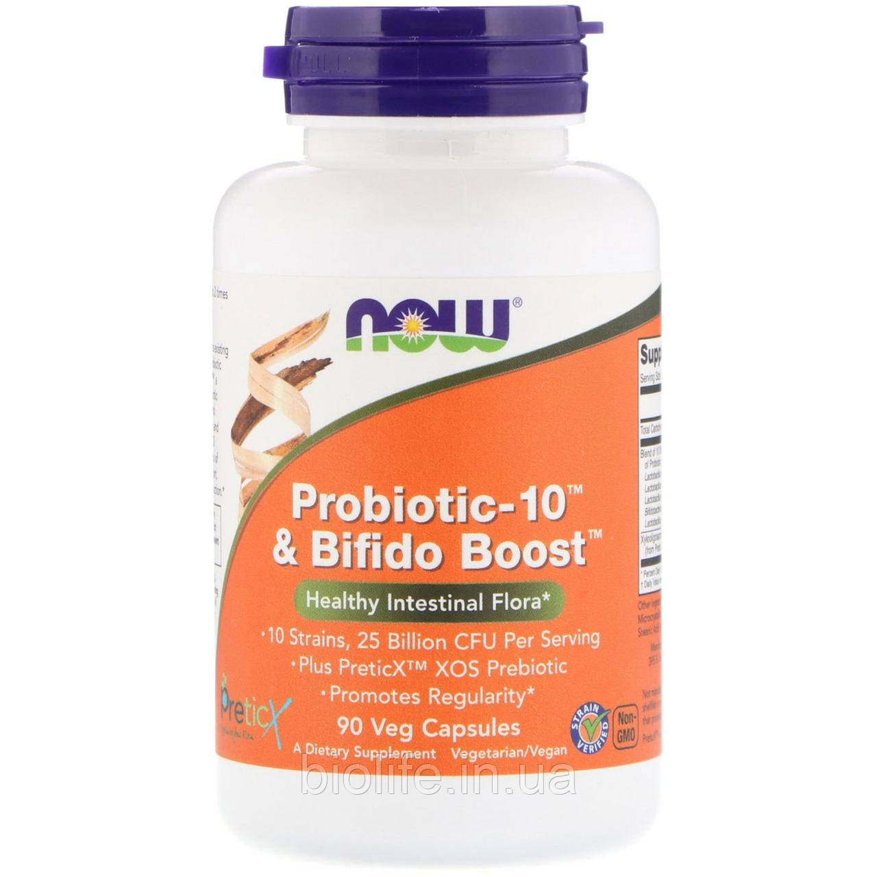 

Now Foods, Probiotic-10 и Bifido Boost, 25 млрд, 90 растительных капсул