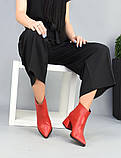 Женские зимние ботильоны красная кожа с острым носком на расклешенном каблуке, фото 4
