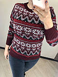Гарний вовняної святковий жіночий светр зі сніжинками (в'язка), фото 3