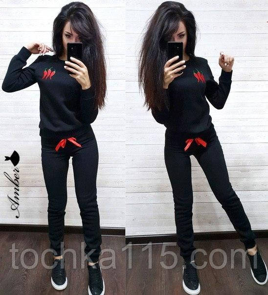 

Женский спортивный костюм, костюм для прогулок, S/M (черный) (familylook)