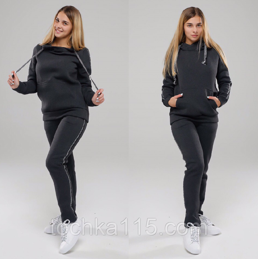 

Женский спортивный костюм турецкая трехнитка на флиссе с капюшоном, S/M/L/XL (графит)
