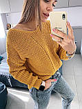 В'язаний светр з коміром мис, 42-46 рр, колір джинс, фото 5
