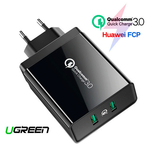 

USB 2x сетевое зарядное устройство QC3.0, 5/9/12В 36Вт Ugreen CD161