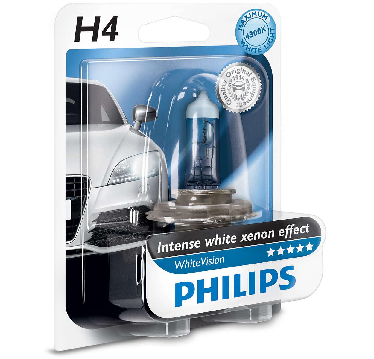 

Авто лампа H4 PHILIPS 60/55W 12V P43t WhiteVision +60% (4300K). Эффект Ксенона!