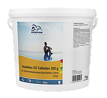 Кислород в таблетках по 200 гр Aqua Blanc O2 Chemoform 5 кг. Средство для дезинфекции воды бассейна