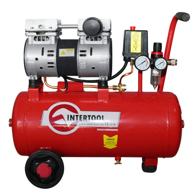 

Компрессор INTERTOOL PT-0022, 24 л, 1.1 кВт, 220 В, 8 атм, 145 л/мин, малошумный, безмасляный, 2 цилиндра