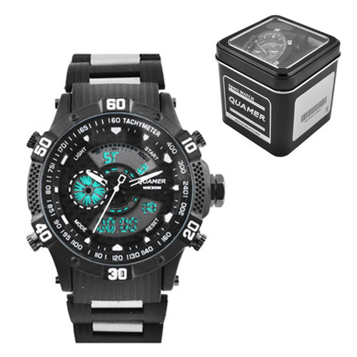 

Часы мужские спортивные наручные QUAMER 1802, Box, браслет карбон, dual time, waterproof