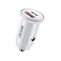 Автомобільний зарядний пристрій Usams Quick Charge 4.0 + Type-C/PD 30W 5A 2xPorts White (US-CC086-WT)