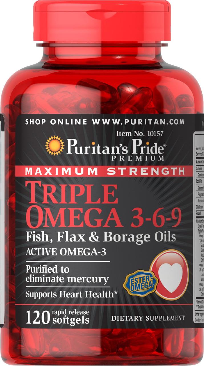 

Омега 3-6-9 Puritan's Pride Puritan's Pride Maximum Strength Triple Omega 3-6-9 Fish Flax & Borage Oils (120