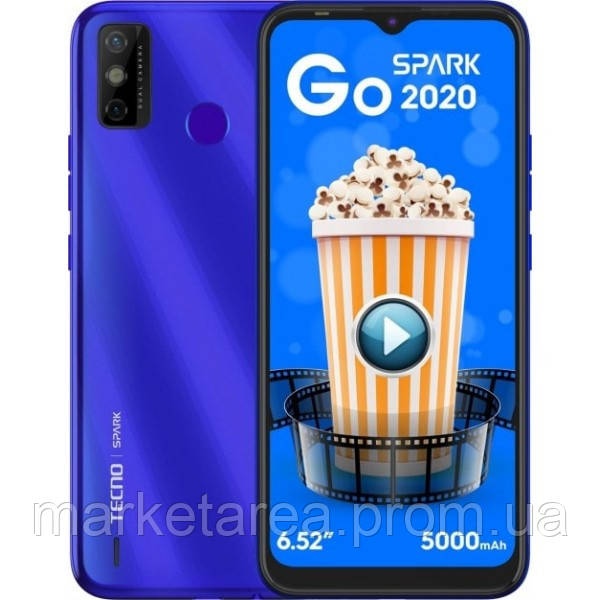 

Смартфон c большим дисплеем и двойной камерой на 2 сим карты Tecno Spark6 Go (KE5) 2/32Gb Aqua Blue Quad Core, Синий