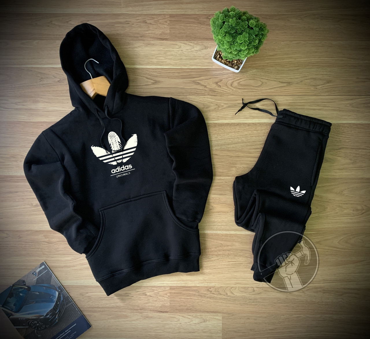 

Спортивный костюм теплый мужской Adidas Originals до 25*С зимний черный | Худи + Штаны на флисе ЛЮКС качества