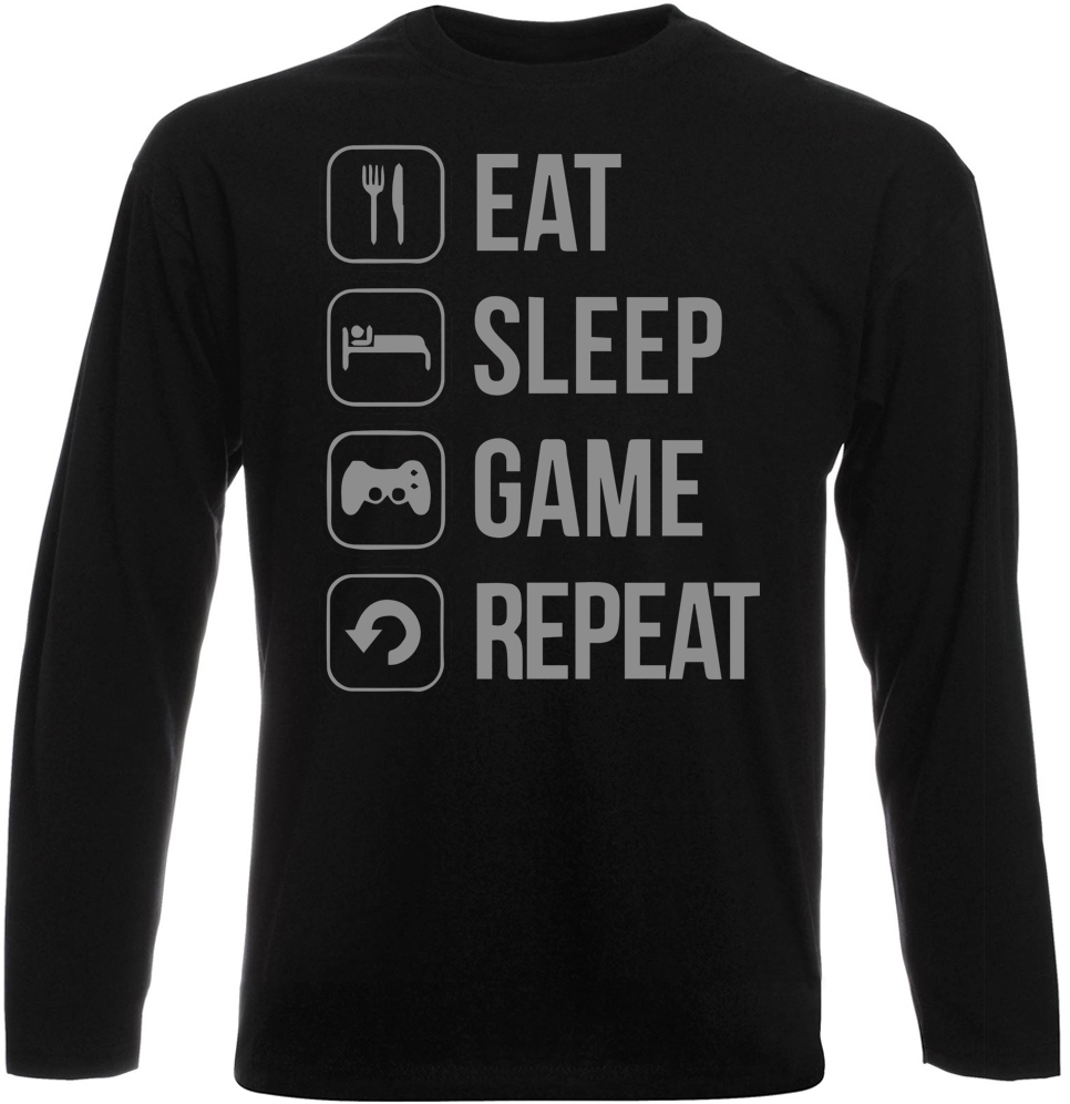 

Футболка с длинным рукавом "Eat Sleep Game Repeat" (чёрная) XL