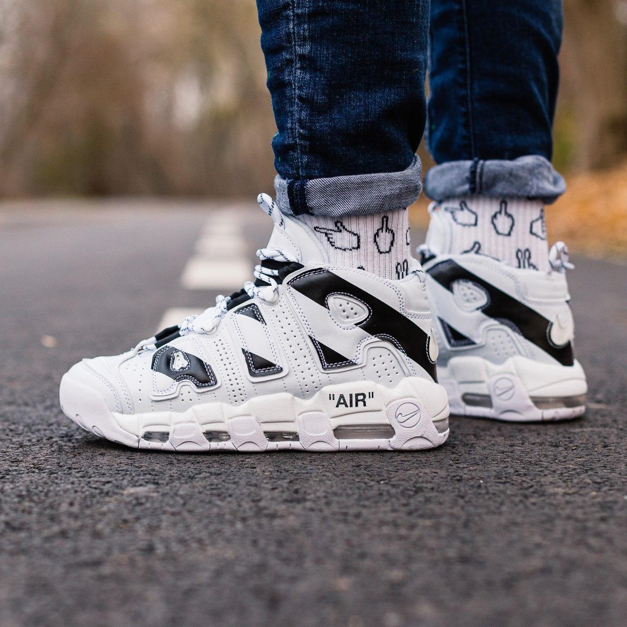 

Мужские кроссовки Nike Air More Uptempo Off-White White Black / Найк Аир Мор Аптемпо Офф-Вайт Белые Черные 42, Черно-белый