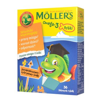 

Tran Mollers Omega-3 рыбки, вкус апельсин-лимон, 36 шт