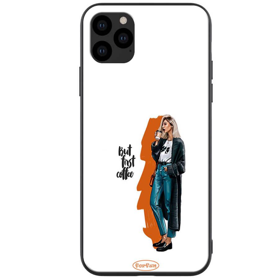 

TPU+PC чехол ForFun для Apple iPhone 11 Pro Max (6.5") But first coffee / белый