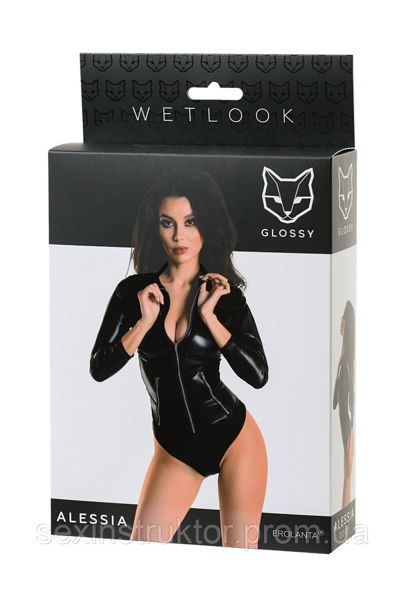 

Боди Glossy Alessia из материала Wetlook на молнии, черный