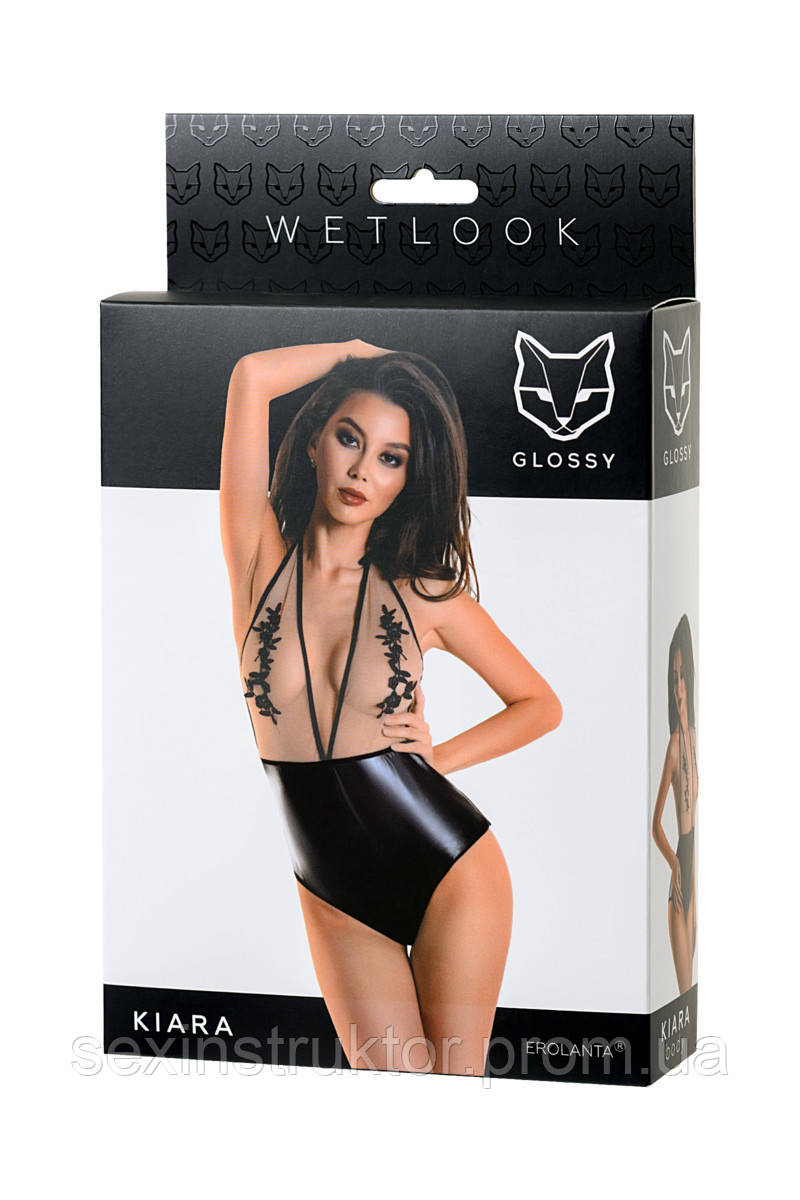 

Боди Glossy Kiara из материала Wetlook, черное, Черный