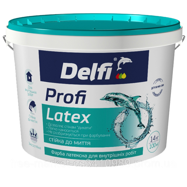 

Краска латексная акриловая для внутренних работ моющая "Profi Latex" Delfi 14кг, Белый