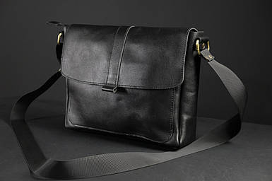 Шкіряна чоловіча сумка Патрік, натуральна шкіра італійський Краст колір Чорний