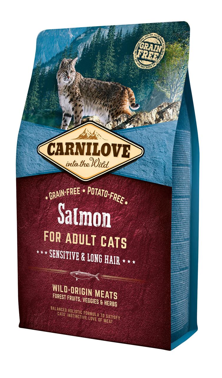 

Carnilove Cat Salmon Sensitive & Long Hair, для кошек с чувствительным пищеварением и длинношерстных кошек,