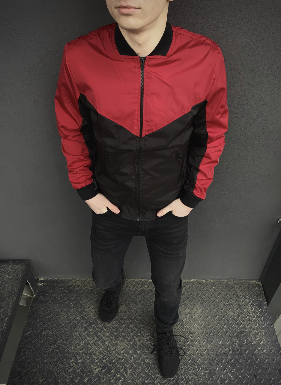 Бомбер черный - красный мужской весенний осенняя куртка