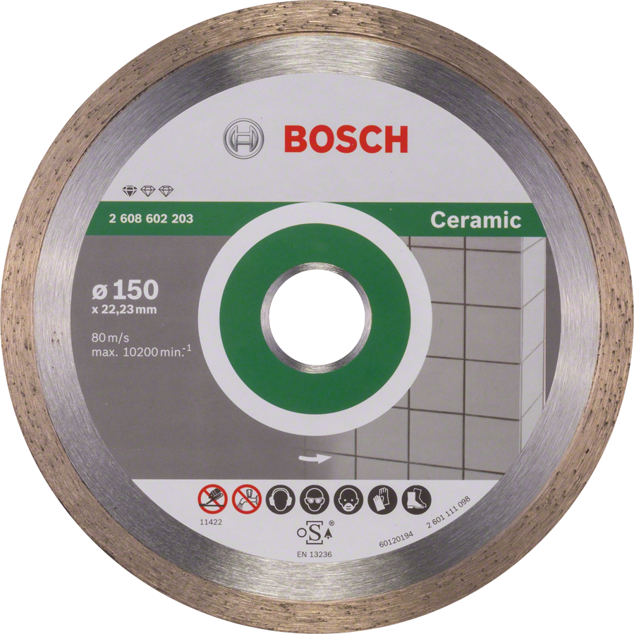 

Диск алмазный отрезной Bosch Standart for Ceramic (150х22.23 мм) (2608602203)