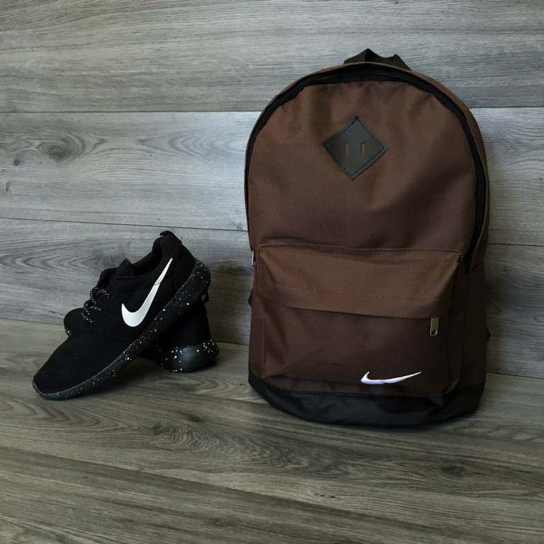 

Стильный мужской рюкзак Nike, Найк с кож. дном. Коричневый с черным