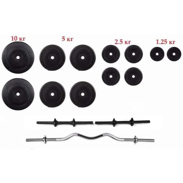 

Комплект 60 кг | Штанга наборная 1.2 м W-образная + Гантели 45 см разборные, Черный