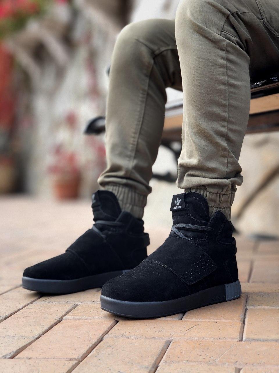 

Мужские брендовые кроссовки на меху adidas tubular black 41-45 Адидас замш, Черный