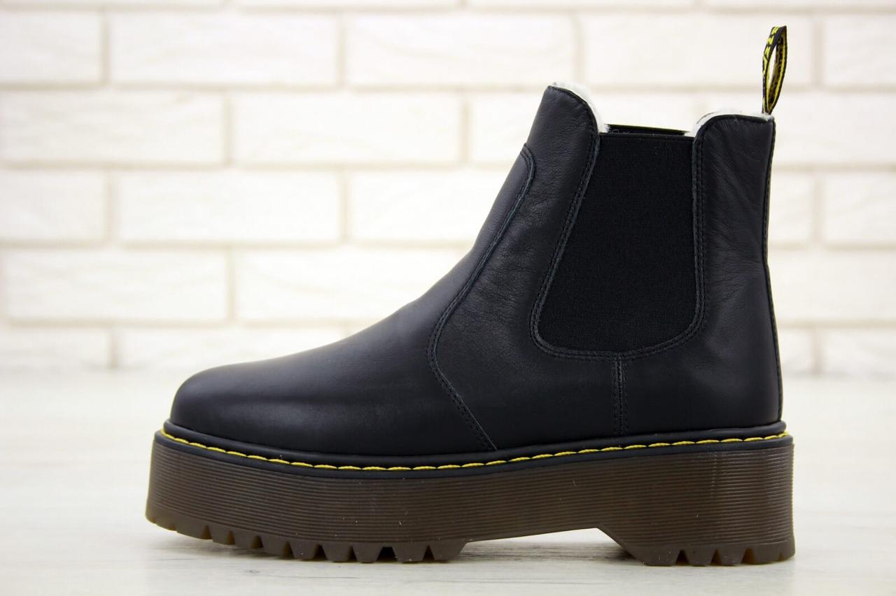 

Женские кожаные ботинки на меху Dr Martens Platform Chelsea, Черный