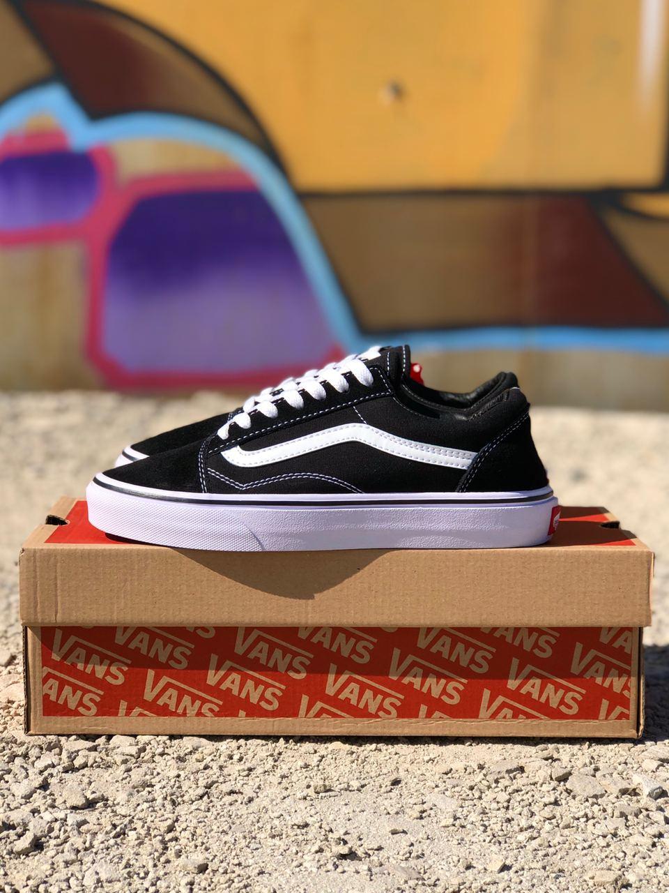 

Кроссы женские и мужские Ванс Олд Скул черные Черно-белые унисекс кеда Vans old skool Black White, Черный