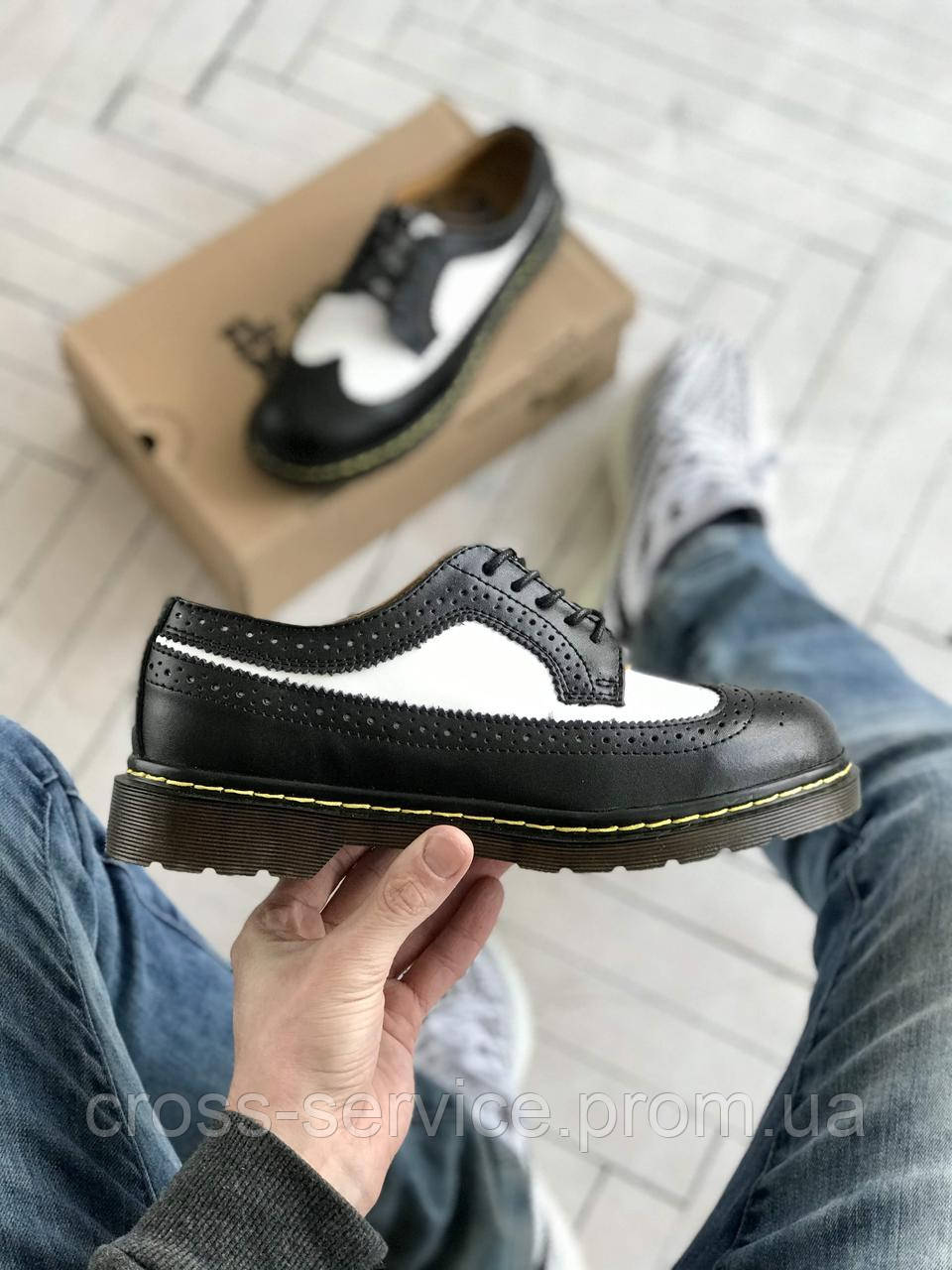 

Туфли женские Dr. Martens ботинки др. мартенс черные с белым мартинс низкие кожа мартинсы стильные 41, Черный