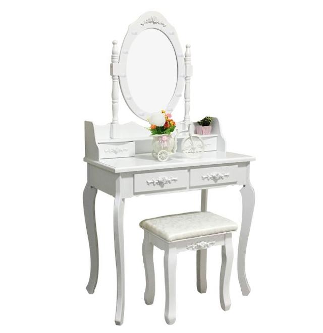 Туалетный столик с зеркалом Альбонс + мягкий стул, цвет белый