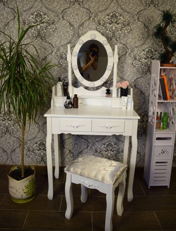 Туалетный столик с зеркалом Альбонс + мягкий стул, цвет белый (5)