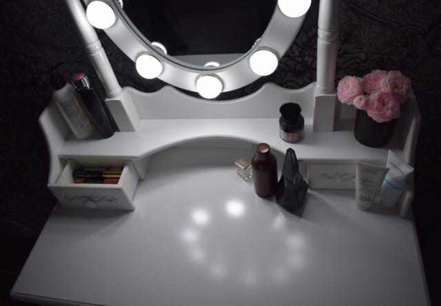 Туалетный столик с зеркалом Альбонс + мягкий стул, цвет белый (4)