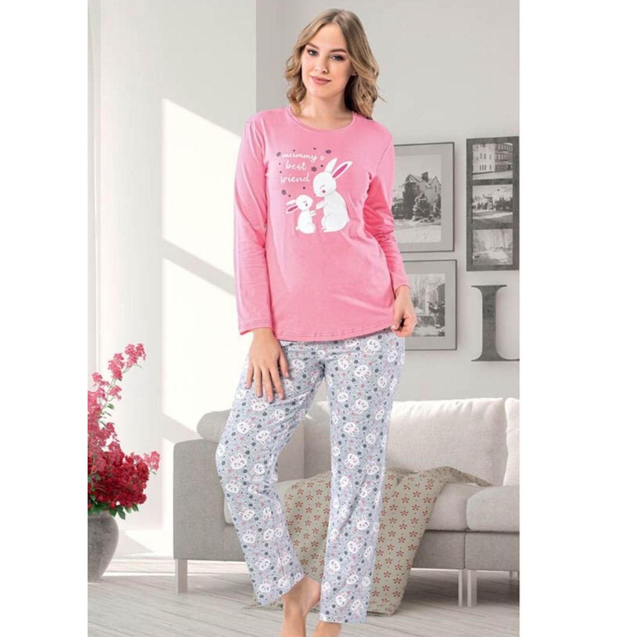 

Пижама для девушек брючная для сна трикотажная хлопковая S-XL M