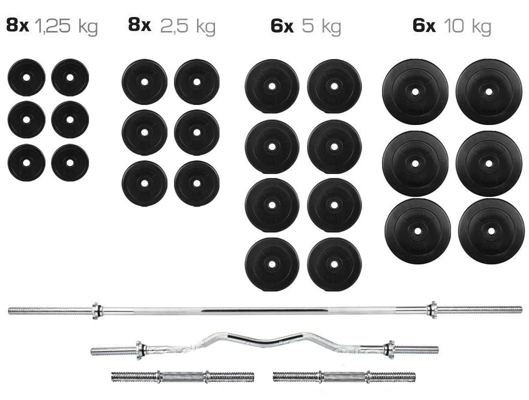 

Комплект 140 кг | Штанга наборная прямая 1.8 м + W-образная 1.2 м + Гантели 45 см разборные, Черный