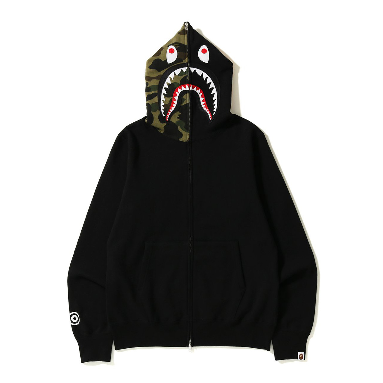 

✔️ Худи Bape модный с утеплением чёрно-зелёный мужской женский кофта на молнии кенгуру бейп, Черный