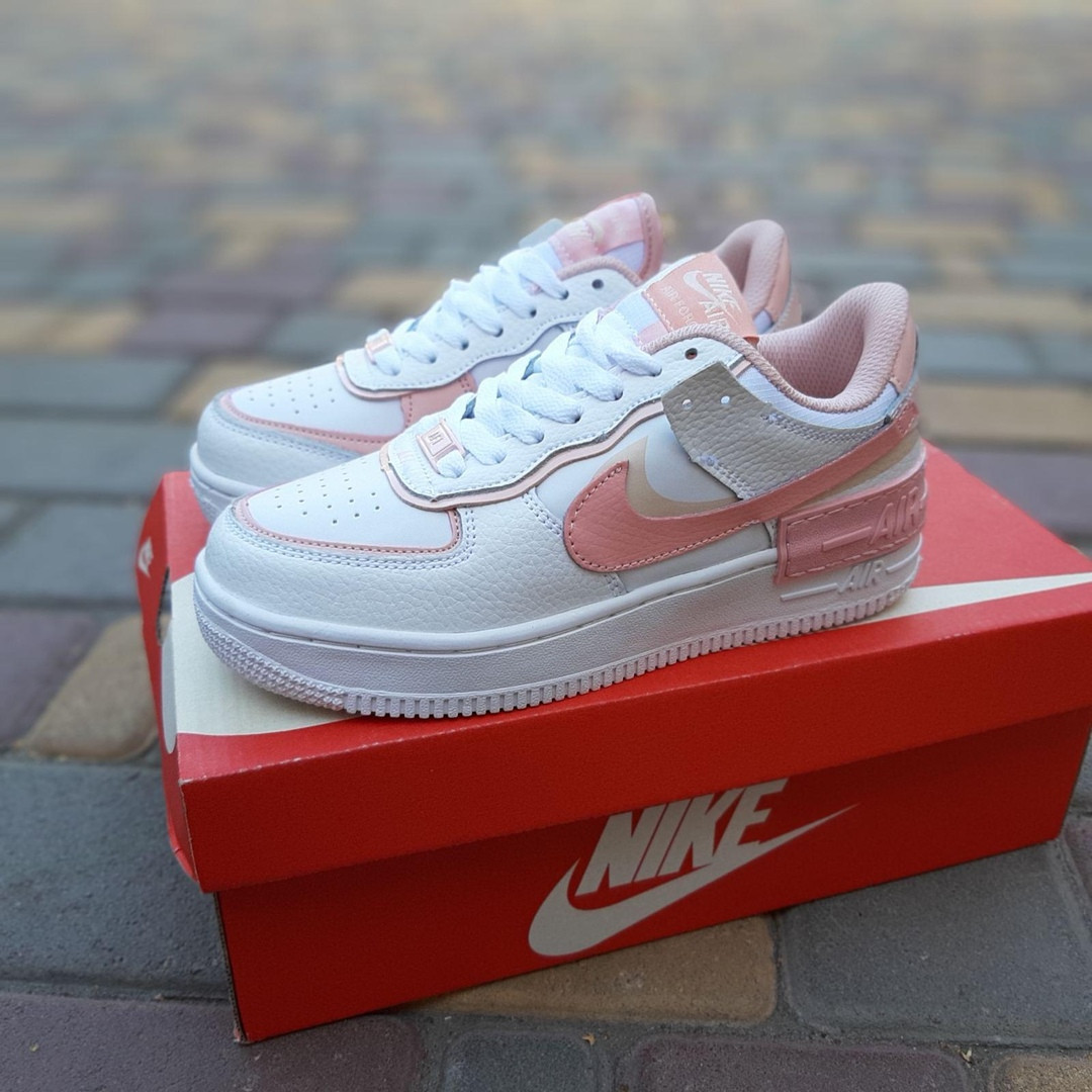 

Кроссовки женские Nike Air Force 1 Shadow белые с розовым, Найк Аир Форс, натуральная кожа, код OD-20218, Белый