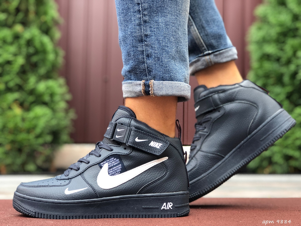 

Кроссовки мужские Nike Air Force 1 темно-синие, Найк Аир Форс, натуральная кожа, прошиты, код SD-9884, Синий