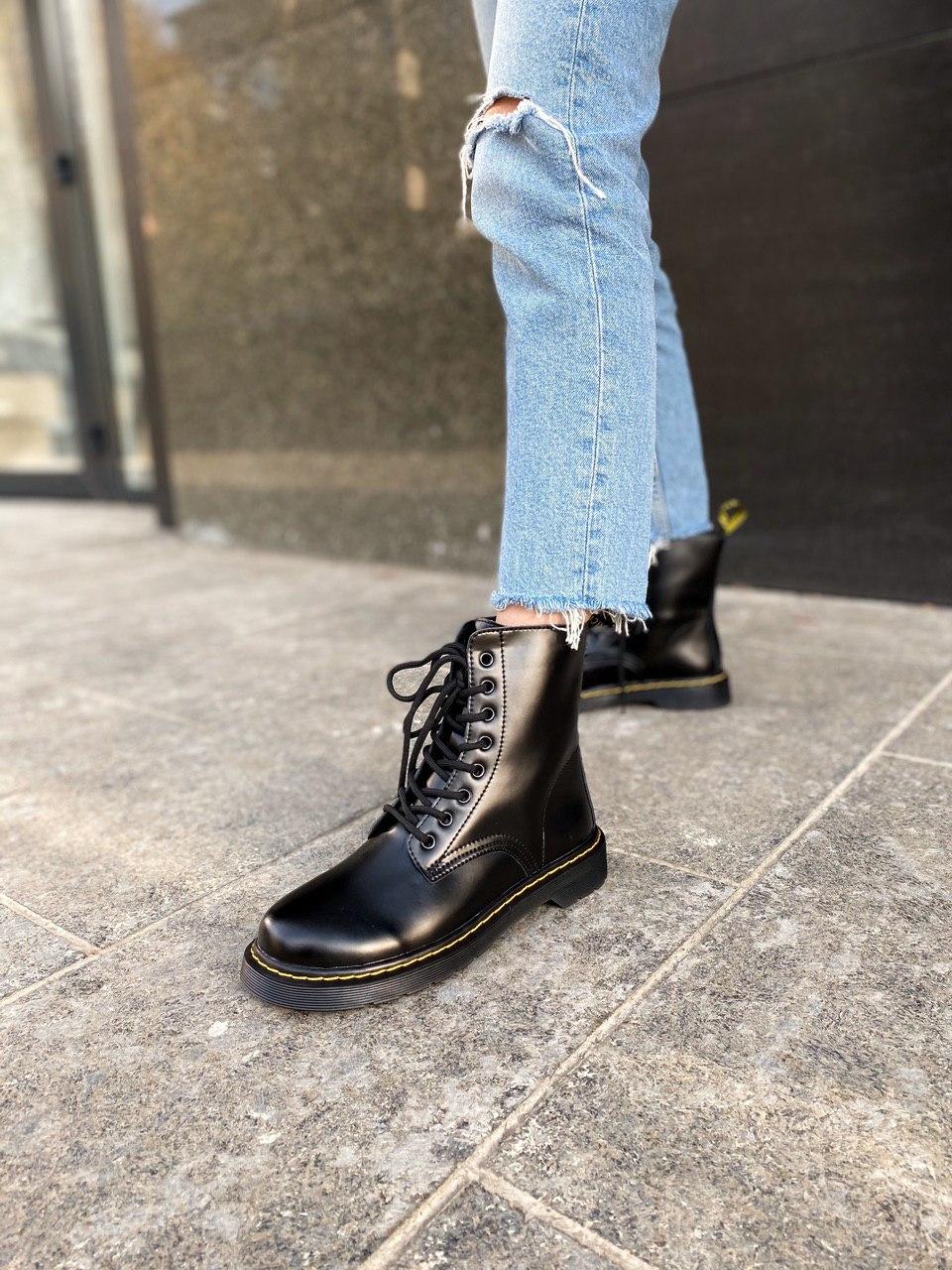 

Боты черные Др Мартинс 1460 без меха на осень Женские ботинки термо Dr. Martens Classic Black демисезонные, Черный