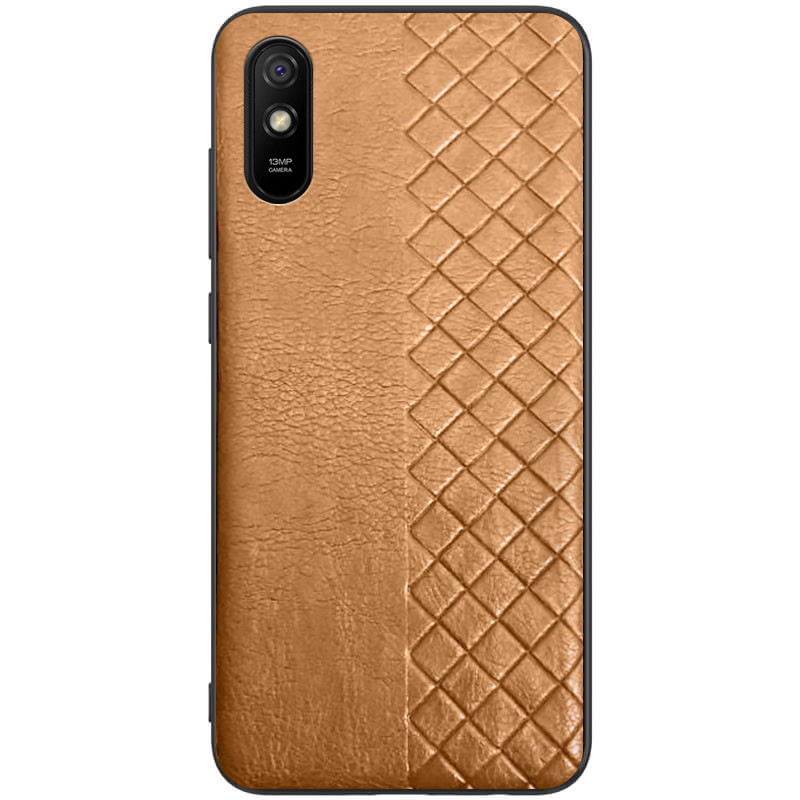 

Кожаный чехол на / для Xiaomi Redmi 9A книжка, бампер, накладка WeaveSide (PU), Коричневый